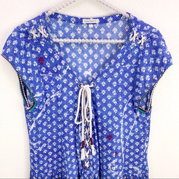 Poupette St Barth Lucy Blue Mini Dress Lace Up - Picture 3 of 8